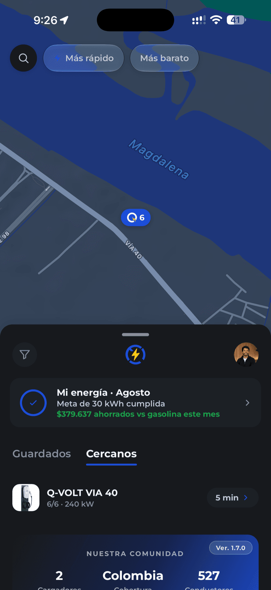App de EasyCarga mostrando electrolineras cercanas